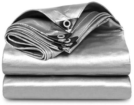 Generisch Plane mit Ösen, Wasserdicht Abdeckplane Silber 2.5m 3.0m 3.5m 4.0m 4.5m 5m 5.5m Reißfest Industrieplane Bootplane für Gartenmöbel Trampolin Dach Auto LKW Holz Boot Schwimmbad(6x10m)