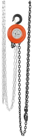 1T Cabrestante manual de cadena, polipasto de cadena, elevación de 3 m, polea manual para construcción, taller, garaje, con gancho de 360° y bloqueo de seguridad (naranja)