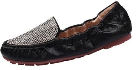 Ballerine Pieghevoli da Donna Scarpe Basse Pieghevoli da Donna Rivetti in Cristallo Mocassini Femminili(Black 2,6)