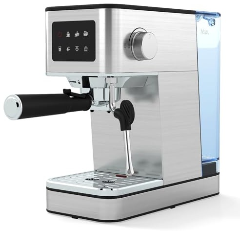 COSTWAY 20Bar Espresso Coffee Machine, 1200W Compact Coffee Maker with Milk Frother, Touch Screen & 1.7 L Removable Water Tank, Stainless Steel Espresso Maker for Cappuccino, Latte, Ground Coffee