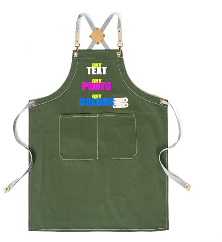 Svyqwmz Delantal personalizado con texto personalizado, delantales para cafetería y arte, delantales trabajo con bolsillos delantal chef cocina para cocinar, barista, regalos artistas hombres mujeres