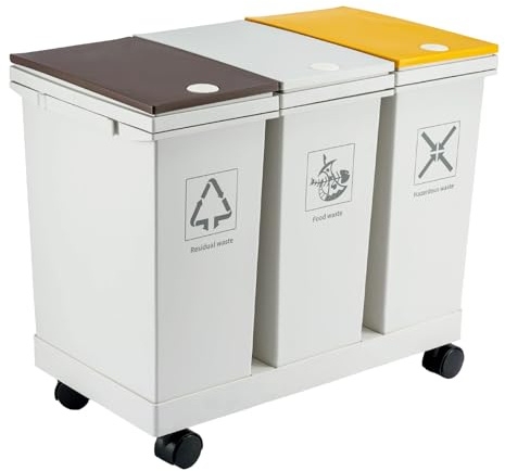 SUNNYNEST 36L Set of 3 Waste Utility Plastic Bins Kitchen Bin Dual Compartment Rubbish Recycling (36L)