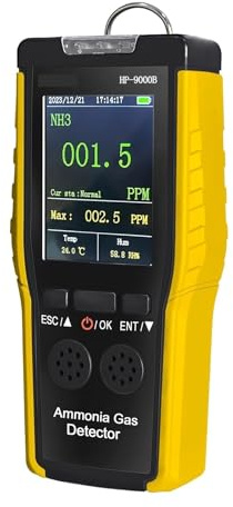 Detector de Gas, Detector portátil HP-9000B de Gas amoniaco con análisis cuantitativo Continuo 0 a 100 ppm, Recargable, Pantalla LCD y Doble Alarma para el Trabajo, el hogar