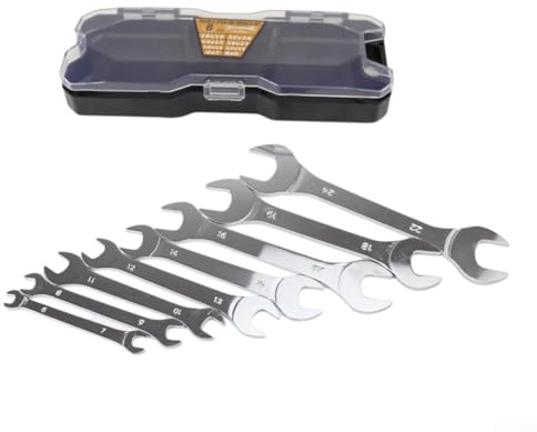Doppelmaulschlüssel-Set, 8-teilig, 6–24 mm Schraubenschlüssel-Set mit 15-Grad-Versatz für Möbelinstallation, Autoreparatur und Gartentreppen, vernickelter 45#-Stahl