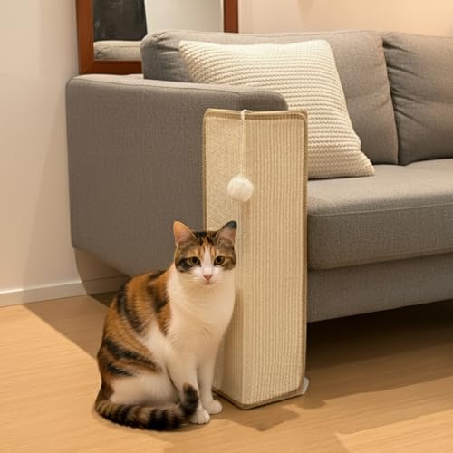 PETKARAY Rascador para debajo de los muebles para gatos, poste de rascado de sisal de 60 cm para la esquina del sofá, protector de muebles con tapete para rascar para sofá con pelota de juguete