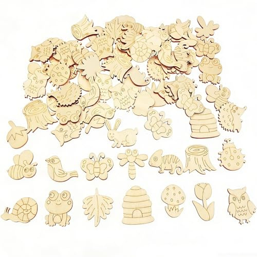 Ovanda 100 Stück Waldtiere Geburtstag Streudeko Holz, Wald Deko Streudeko | Holztiere Zum Bemalen Konfetti, Waldtiere Geburtstag Streudeko Holz für DIY Handwerk Scrapbooking Hochzeit Geburtstag