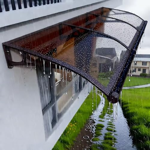 Dtyubfg Auvent de Porte d'entrée,Polycarbonate Gris,Marquise de Porte Résistante aux Intempéries,Cadre Aluminium et ABS,Store Extérieur Terrasse et Entrée,Protection Pluie/Neige