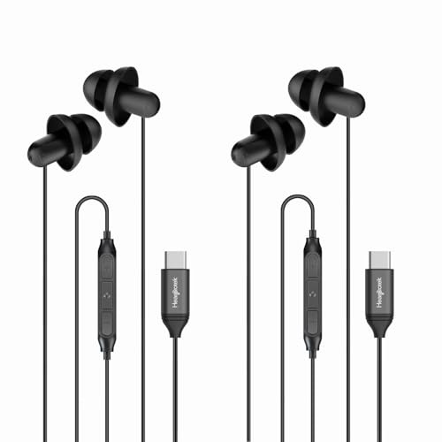 Hearprotek 2 Paar USB c-Schlaf-Ohrhörer, Kopfhörer mit Mikrofon-Silikon-Geräuschisolierung Typ c-Ohrhörer für Android-Telefone, ideal zum Schlafen, Entspannung, Schnarchen