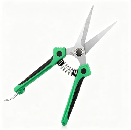 Sécateur de Jardin Antidérapant - Ciseaux à Lames Longues en Acier Inoxydable pour Taille des Fleurs, Rosiers, Rotin, Récolte des Fruits Outil de Jardinage Ergonomique à Manche Bi-Matière,Vert