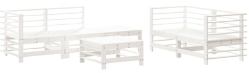Qnhdfrt Garten-Lounge-Set 6-teilig aus massivem Kiefernholz, Modulare Gartenmöbel Garnitur für Terrasse, Balkon und Garten, Weiß, Lattendesign, Lounge-Sofa mit Beistelltischen