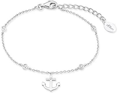 s.Oliver pulsera de plata de ley 925 joyería del brazo de las señoras, con zirconia cúbico synth., 16+3 cm, plata, ancla, Viene en caja de regalo de joyería