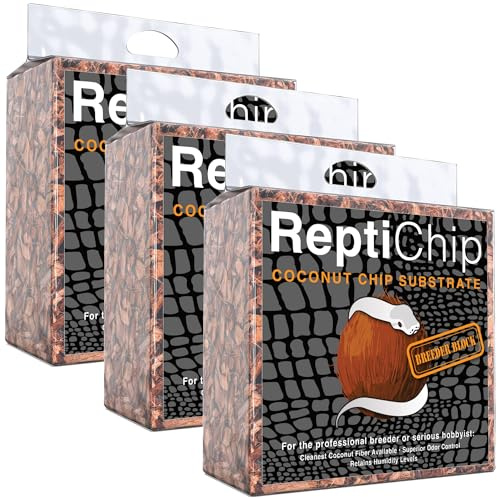 ReptiChip Reptile Substrate Coconut Chip Bedding 72 Quart Compressed Organic Coco Husk Block for Snake Habitat, Ball Python Terrarium, Turtle Tanks, Tortoise Enclosure (3 Pk)