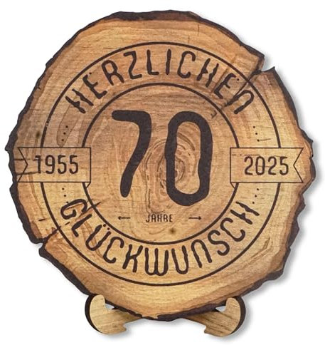 DARO Design – Baumscheibe mit Gravur für 70. Geburtstag – Geburtstags Geschenk aus Holz – Hochwertige Holz Geschenke mit Gravur ideal für Geburtstag – Dicke 6mm, Durchmesser 30cm – Made in Germany