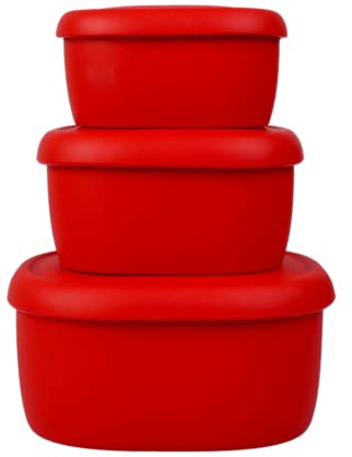 BLUE GINKGO Silicone Food Storage Container Set - Reusable Airtight Food Containers with Lids - Lunch and Bento Boxes for Adults and Kids - Freezer, Red