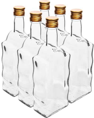 DIAH DO IT AT HOME 12x 500ml 'Wave' Shape Glass Bottles with Gold Screw Caps - Unique Decorative Design for DIY Gin, Vodka, Oil & Vinegar - Elegant Homebrew Gifting Bottles (Set of 12 x 0.5L)