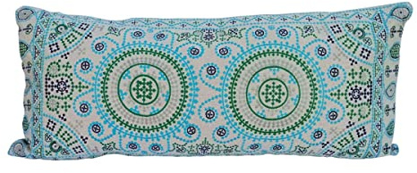 Casa Moro Orientalisches Ethno-Kissen Magma 75x30 cm blau beige grün rechteckig mit Füllung | extra langes Sofakissen Couchkissen Bestickt | Boho Deko-Kissen Mandala Kissen | MD008