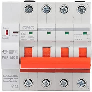 Magnetotermico,Disyuntor 4P DIN Rail WiFi Disyuntor Inteligente Interruptor automático Sobrecarga Protección contra Cortocircuitos for Smart Home (Poles Number : 4P, Rated Current : 20A)