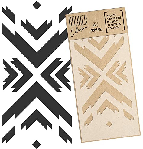 NAKLEO Bordüre Schablone zum Malen 21x45 cm, Azteke Geometrisch Ornament Muster, Kunstoff Wiederverwendbare Wandchablone, Handwerk DIY Dekoration, Stoff Möbel Holz Papier