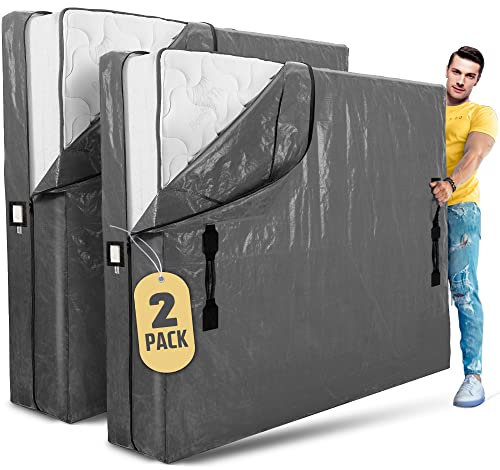 Matratzentaschen für Umzüge mit 8 Griffen Full XL – 2 Pack extra dicke Matratzentasche zum Umzug – wiederverwendbare Matratzen-Aufbewahrungstasche – Matratzenbezug mit Reißverschluss zum Umziehen,