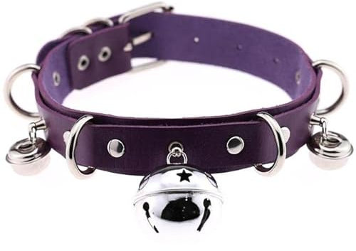 WSZJLN Trendy Punk Leder Choker Halskette Mehrlagige Glocken Metall Choker Halsband Halskette Handmade Boho Gothic Trachtenschmuck -P006 Lila