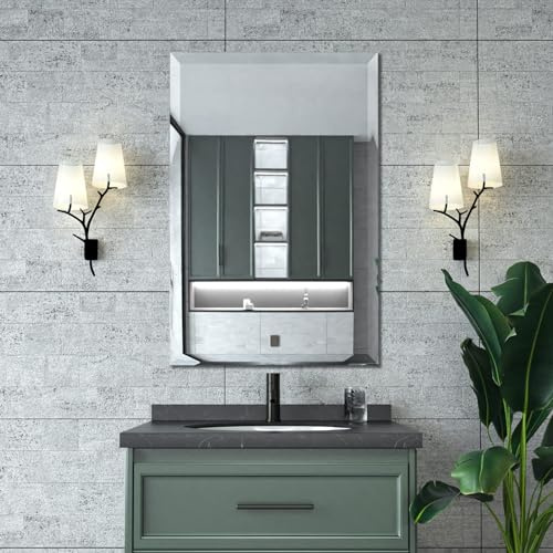 Mirrorons Beveled Mirror, 24 x 36 Frameless Rectangle Bathroom Vanity Mirror with Beveled Edge, Hangs Horizontally or Vertically. Upgraded Shatterproof