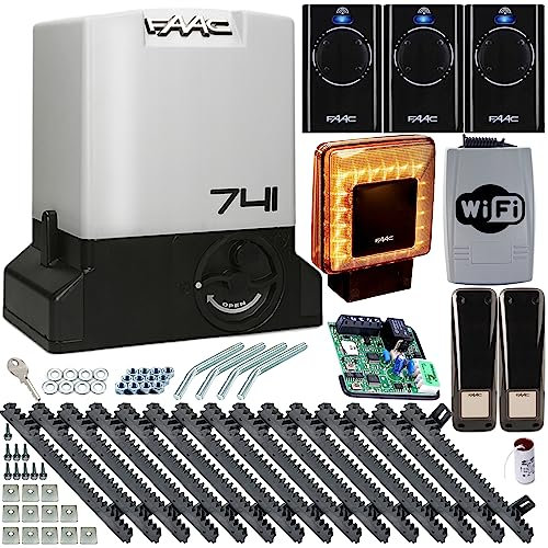 FAAC 741 DELTA 3 Sliding Gate Drive Automatic Gate Opener with Wi-Fi controller for Max. 900 kg Sliding Gate 500W power with 3 Remote Controls 6 m Rack Alarm Light Light Barrier xLED for Yard Gate