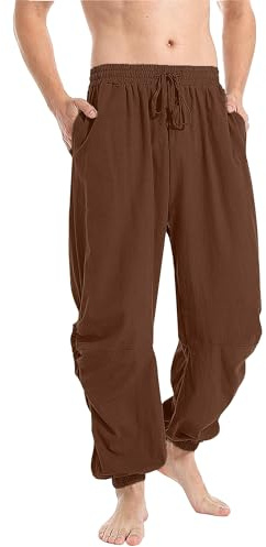 YAOBAOLE herr joggers linnebyxor sommar fritid lös passform med dragsko, BRUN, 3XL