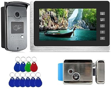 HAVERN 7-inch Video Door Telephone Intercom Doorbell With RFID Card Unlocking High-definition Camera Access Control Electronic System (Color : 1CamV1LCD Lock)