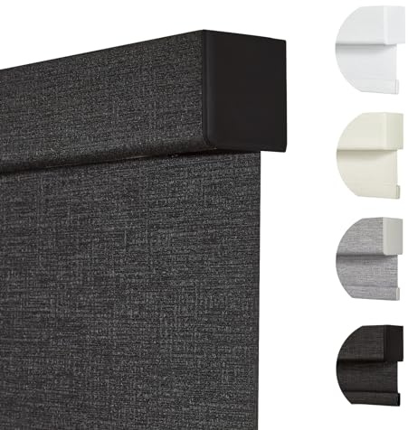 Persilux Custom Size Free-Stop Cordless Blinds for Indoor Windows with Cover, Window Shades Blackout Roller Blinds, Thermal Insulated Fabric UV Protection for Kitchen, Office, Living Room, Black