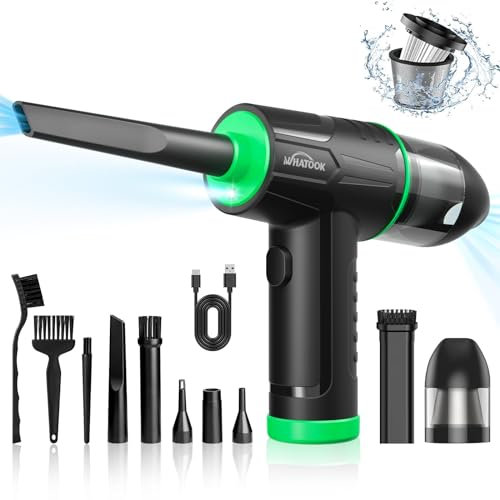 2 in 1 Staubgebläse Druckluft，100000U/min elektrische druckluftspray Reiniger, 3-Gang Air Duster Luftdruckspray，10Kpa Kabellos Tastatur Reinigung für PC, Elektronik, Auto zubehör Innenraum，Grüner