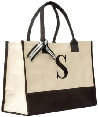 Elberfelder Leinen Personalisierte Canvas-Tasche mit Monogramm – robuste Tote Bag mit verstärktem Boden – OEKO-TEX® STANDARD 100 – 42×29×17 cm