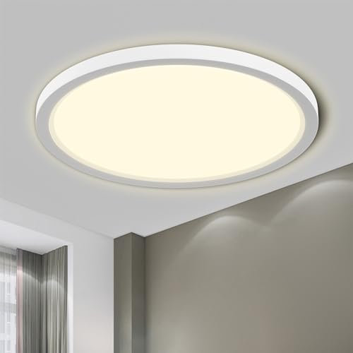 LQWELL® Plafoniera Lampada da soffitto a LED, Lampada da bagno impermeabile IP44 Rotonda Piatta 18W 4000K 1980LM Sottile per Soggiorno Bagno Camera da letto Cucina Seminterrato Ufficio, 220 * 24mm