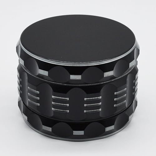 GRIP Anthrazit Metall Grinder Crusher Mühle für Kräuter Spice Herb 63 mm 4 teilig Set mit Pollen Scraper inkl. Pop Up Dose (Schwarz)