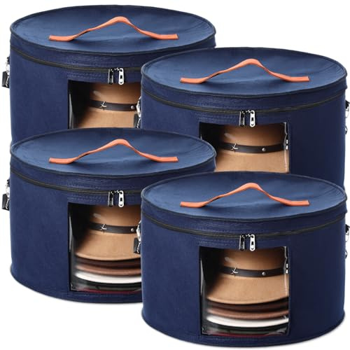 Suzile 4-pack stor rund vikbar filt hatt låda för kvinnor förvaring 43 x 25 cm cowboyhatt förvaringslåda med lock garderob cowboy hatt fodral hatt organiseringsbox kläder förvaringsfack (blå)