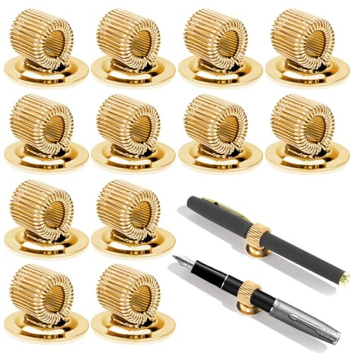 Pasdrucn 12 Stück Selbstklebender Stiftehalter Clips Mit Einstellbarer Federschlaufe, Krankenschwester Zubehör, Metall Selbstklebend Stifthalter, Pflege Zubehör, Pen Holder Pocket Clip (Gold)