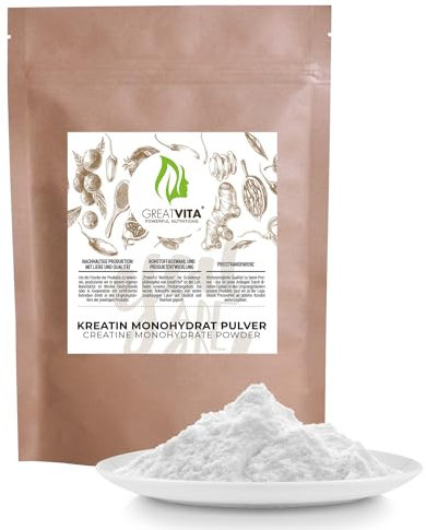 Kreatin Monohydrat Pulver 800g | 234 Portionen - geschmacklos | reines Creatin Monohydrat ohne Zusätze - 100% vegan | GreatVita