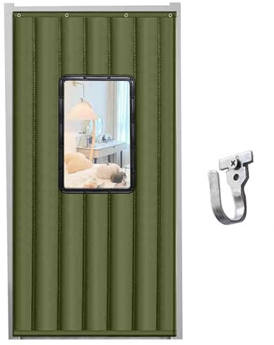 Wärmeschutzvorhang, Strapazierfähiger Thermo Türvorhang aus Oxford-Stoff, Thermo Vorhang tür Winter mit PVC-Fenster, Temporäre Thermovorhänge mit Haken, Schalldichte, Wetterfeste Türdecke(Green,200*11