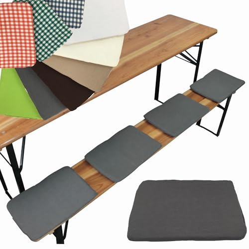 NYVI Bierbank Sitzkissen 36x25 cm NYVIGala 4er Set Grau - Komfortable Sitzpolster für Bierbänke - Bierbankkissen mit elastischer Klettband Befestigung - Polster Bierzeltgarnitur