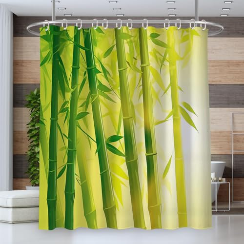 ZISTRCBAO Duschvorhang Anti-Schimmel,180 * 180cm Wasserdicht Antibakteriell Vorhang für Dusche und Badewanne für Kinder,3D Cartoon-Bambus Sonnenlicht Bambusblätter,inkl 12 Duschvorhangringen