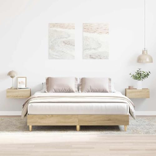 NQJIBUE Einzelbettgestell ohne Matratze, Sonoma-Eiche, 150 x 200 cm, Kingsize-Holz, Betten & Zubehör, Betten & Bettrahmen
