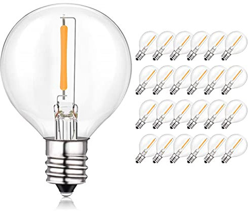 BRIMAX 25 Stück G40 LED Glühbirnen außen, E12 Fassung, Warmweiß 2200K, 1W=10W, AC220-240V, Klar Glas Filament Fadenlampe, mini Ersatzglühbirne für Lichterketten Garten Terrassen Camping Dekoration