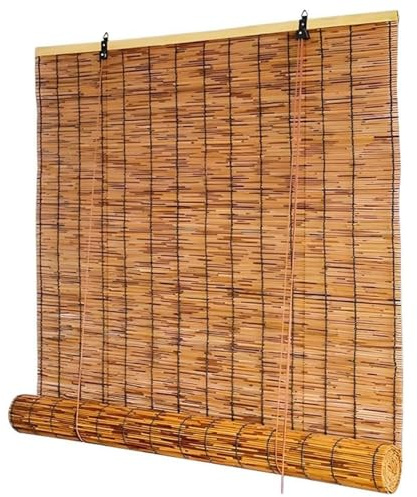Sichtschutz Bambusrollo, Natürlichen Schilfrohrstangen Fenster Jalousien, Wetterfest Rollo aus Bambu, for Aussenbereich Balkon, Raffrollo rollo bambus mit Seitenzug, Breit 40 70 95 132 143 160 cm