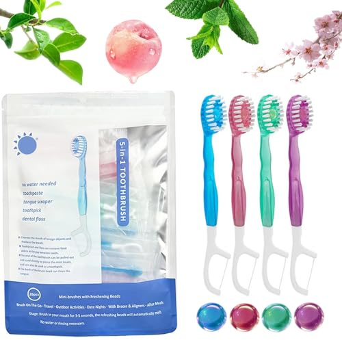 Mini cepillo de dientes 5 en 1 (pasta de dientes + hilo dental + púa + raspador lingual) Set de viaje portátil, cuidado bucal, para llevar al trabajo (Mix)
