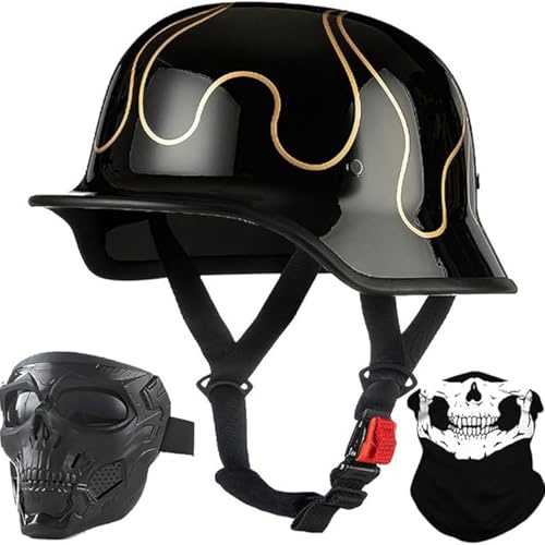 QJWMatic Casques De Moto Allemands, Demi-Casques, Casques Jet, Casques De Scooter avec Certification ECE, Casques Ouverts pour Cyclomoteurs Et Scooters pour Hommes Et Femmes L,L59-60CM