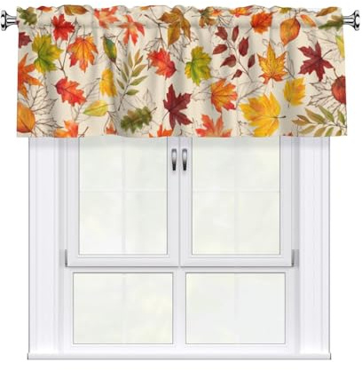 Miaoquhe Fall Short Curtains for Windows Autumn Leaves Valance Curtain for Bedroom 54x18,Maple Leaf Farmhouse Window Curtains Rod Pocket Valances for Kitchen Decoration
