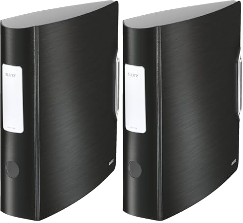 Leitz Qualitäts-Ordner 180° Active Style, A4, Satin Schwarz, Abgerundeter Rücken mit 8,2 cm Rückenbreite, Gummibandverschluss, Leichtes Polyfoam, 11080094 (Packung mit 2)