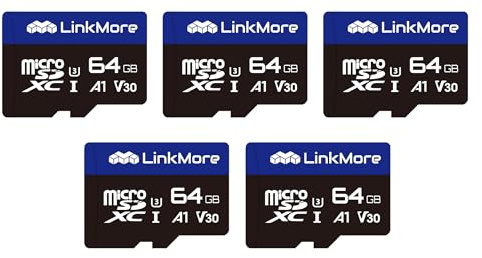 LinkMore Tarjeta de Memoria MicroSD de 64 GB XV13, MicroSDXC A1 UHS-I U3 V30 Clase 10, Lectura de hasta 95 MB/s, Escritura de hasta 45 MB/s, Adaptador SD Incluido
