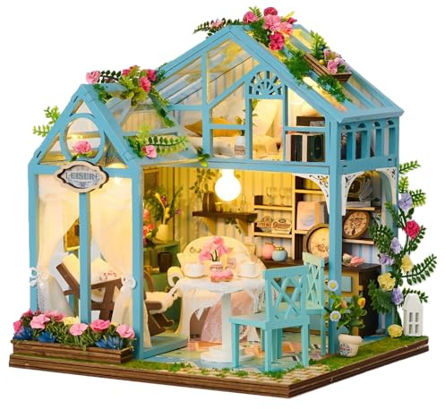 DAJASD DIY Miniatur Haus Puppenhaus mit Licht, DIY Miniature House Con Muebles, Mini Puppenhaus, Mini Gewächshaus Bastelset Geburtstag Geschenke Weihnachten für Erwachsene Frauen Mädchen