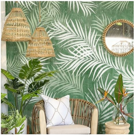 Grand Pochoir Feuille Tropicale 60cmx40cm - Pochoirs Réutilisables - Modèle de Peinture Murale pour la Décoration, Art DIY, Artisanat, Meubles, Sols - Motifs d'été et de jungle
