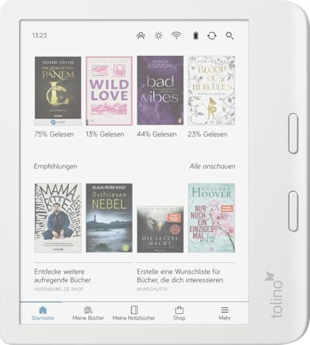 Tolino Vision Color eReader, 7 Inch Colour Display with Display Rotation, 32 GB Memory, Bluetooth Audiobook Function, SmartLight Lighting, Water Protection, White